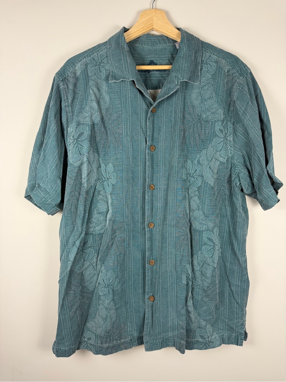 Tommy Bahama 100% Silk Teal Button Down